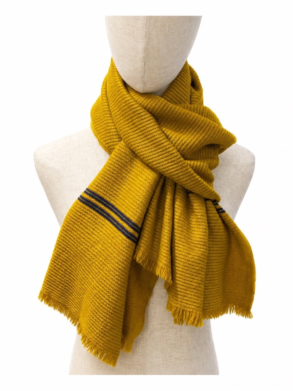 Banana Republic Mustard Yellow,Wool blend Wrap Scarf with Navy Stripes.One Size.